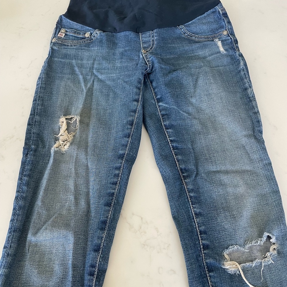 MATERNITY AG Distressed Jean w/ Raw Hem
